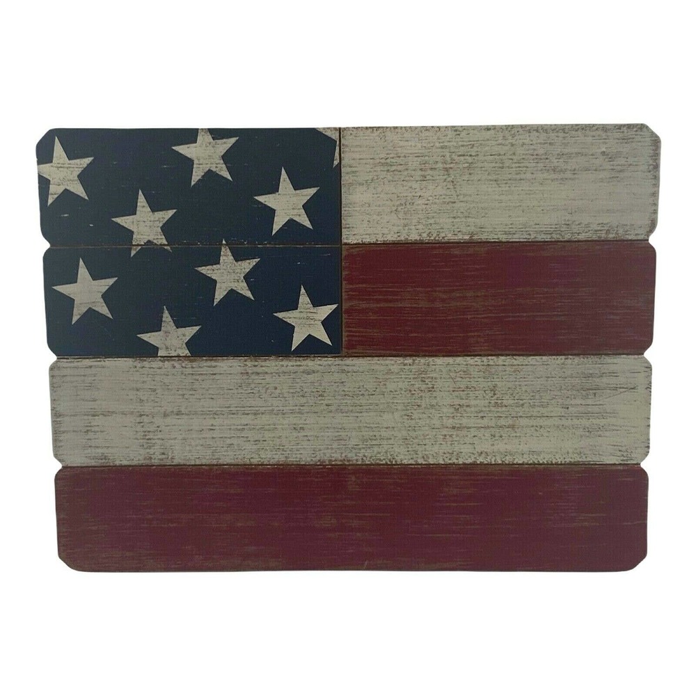 Rustic American Flag Wooden Tabletop Standing Sign Red White And Blue USA 15x12" - Picture 6 of 9